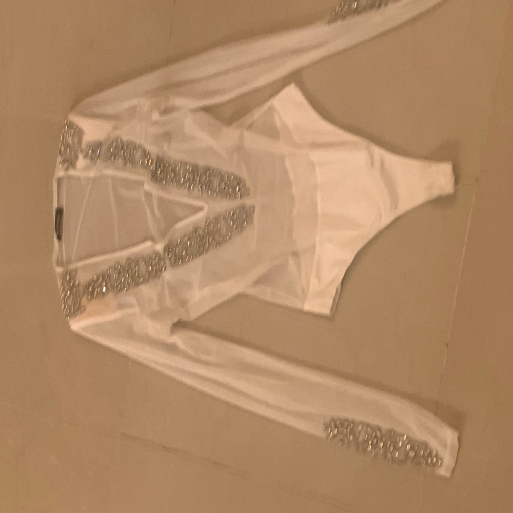 White embellished sheer bodysuit